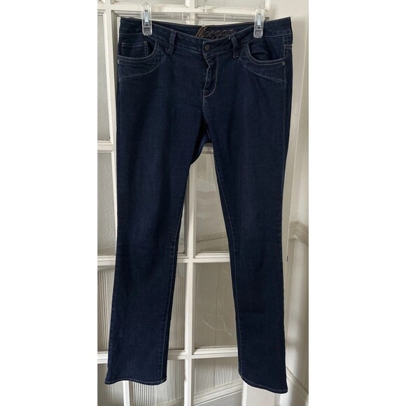 Straight Leg Jeans Dark Wash Low Rise Stretch Womens 9/10 Long - Picture 1 of 10